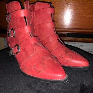 Size 10 red Moto cowboy booties
